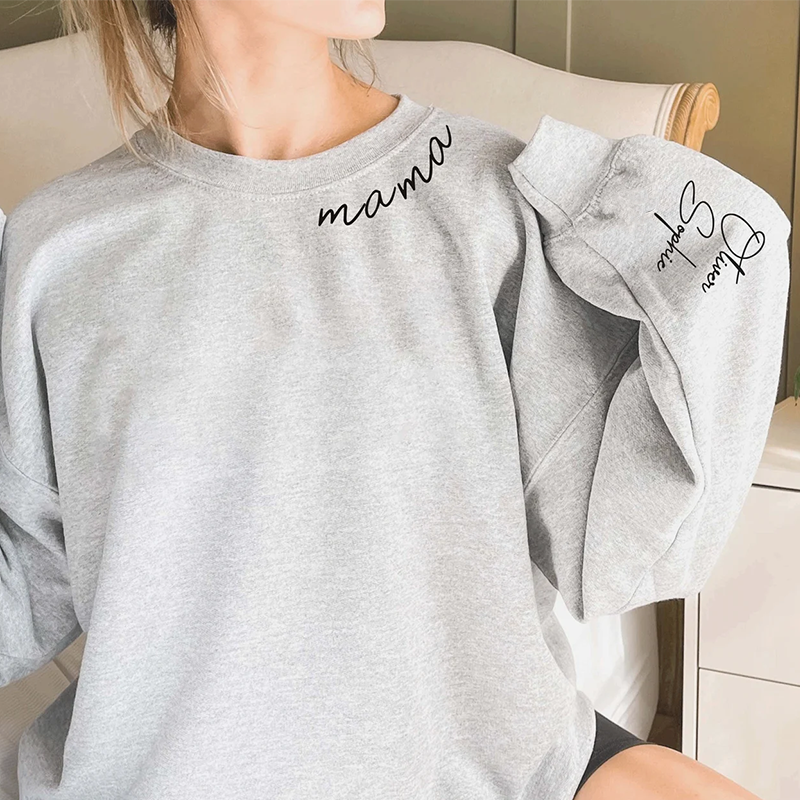 Custom Mama Sweatshirt with Kid Name Printed on Sleeve Personalised Mum Sweatshirt Gift for Mum