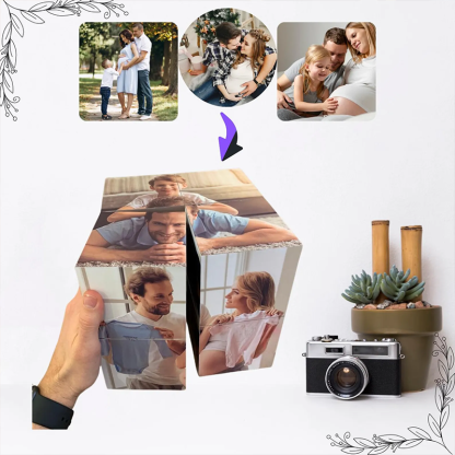 Custom Wooden Multiphoto Cube Infinity Magic Photo Cube Personalised 9 Photo Gift For Couples
