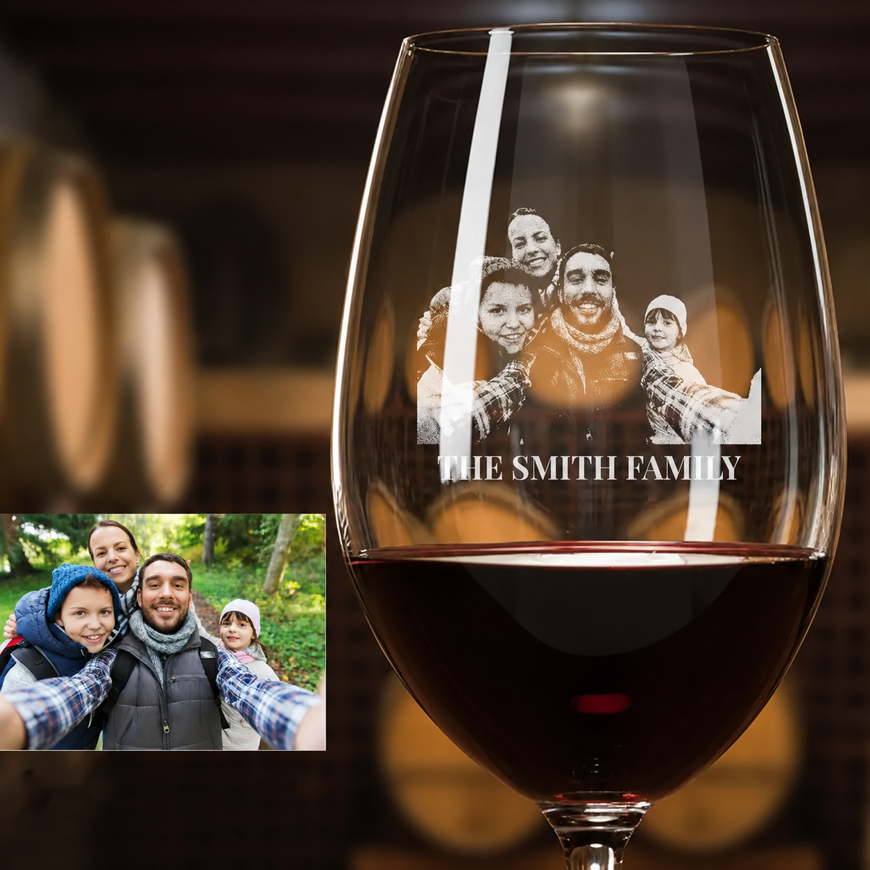 Custom Etched Photo Engraved Wine Glass Personalised Portrait Picture Glass Memorial Gift