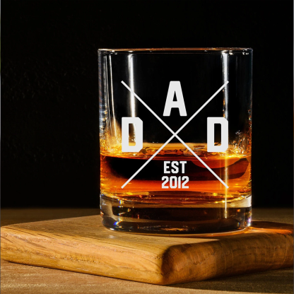 Custom Dad Whiskey Glass Personalised Fathers Day Gift Established Date Glass Bourbon Glass Whiskey New Dad Gift