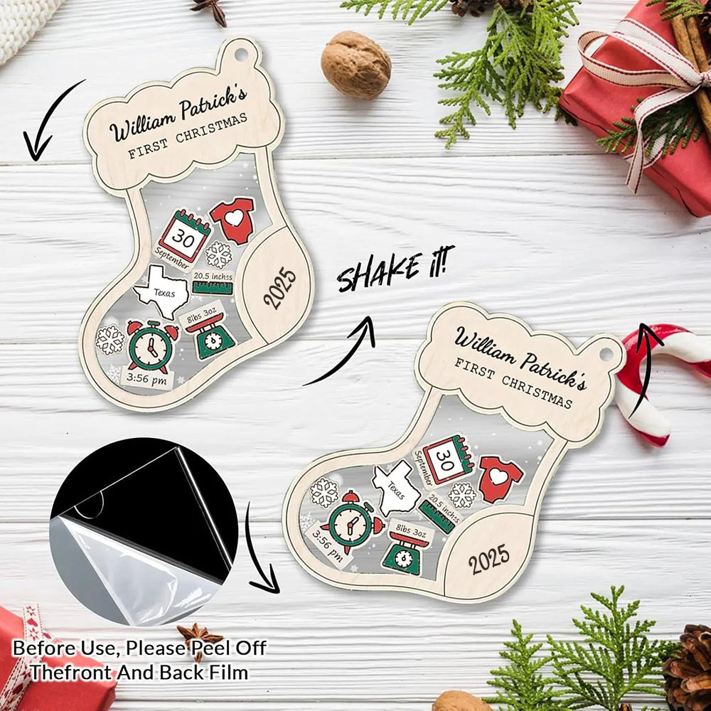 Personalised Baby's First Christmas Ornament 4D Shaking Baby Keepsake Christmas Gift Sock Pendant