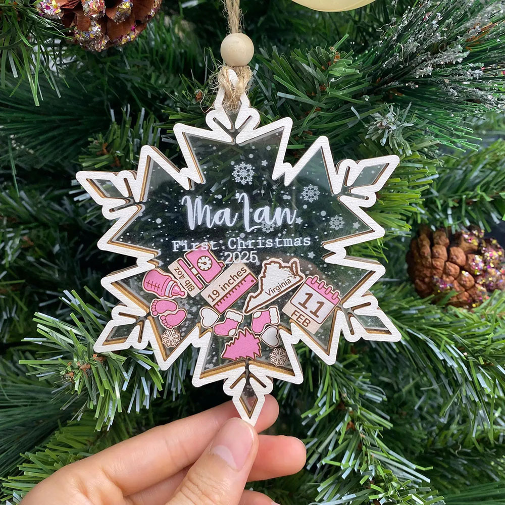 Personalised Baby's First Christmas Ornament 4D Shaking Baby Keepsake Christmas Gift Snowflake Pendants