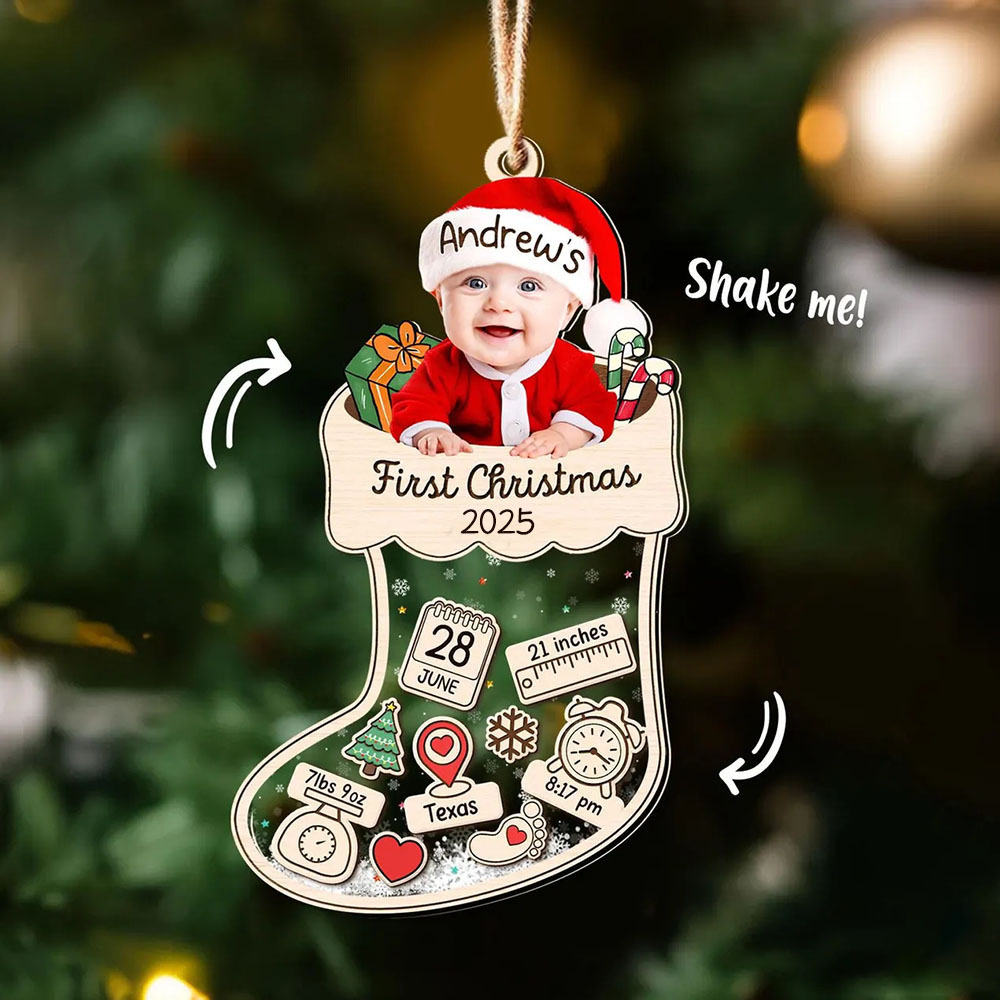 Personalised Baby Photo 4D Shake Custom Birth Stat Ornament Babys First Christmas Ornament New Baby Gifts