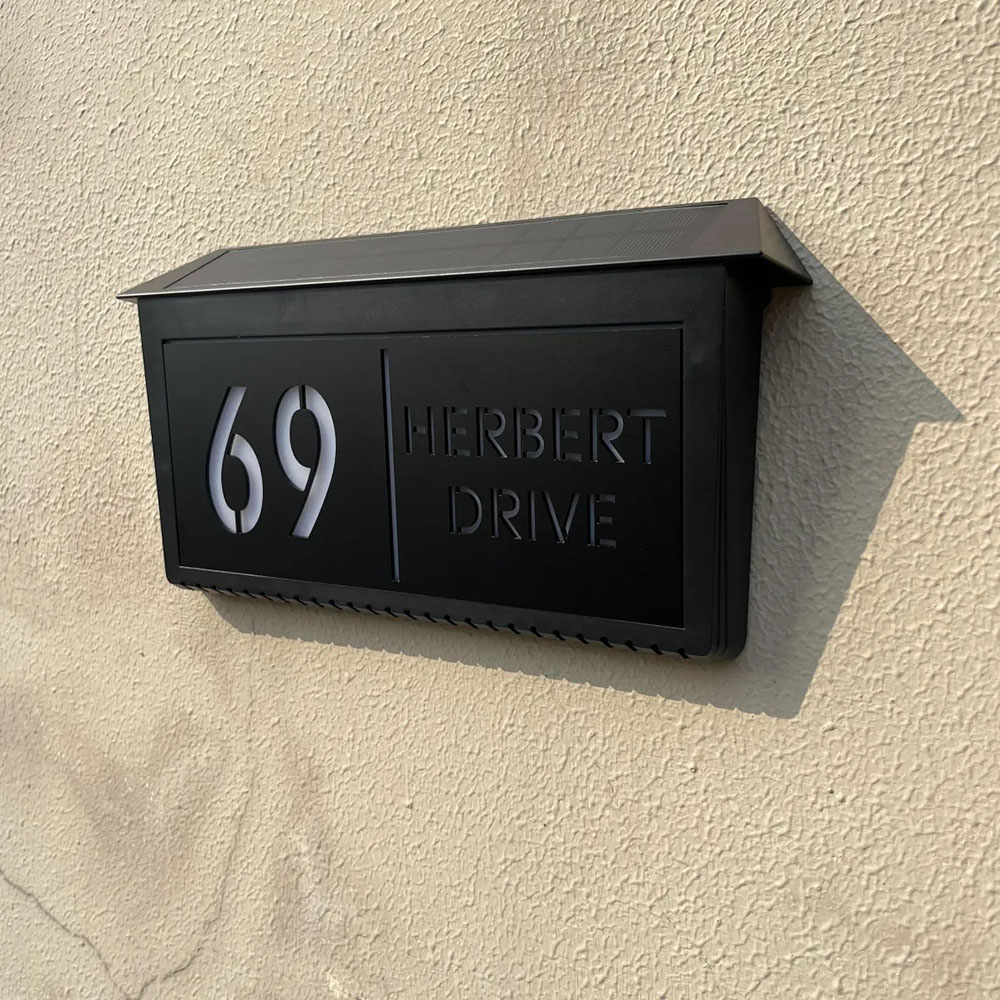 Customized Solar Lighted House Sign Laser Cut Address Plaque with LED Number Waterproof Design