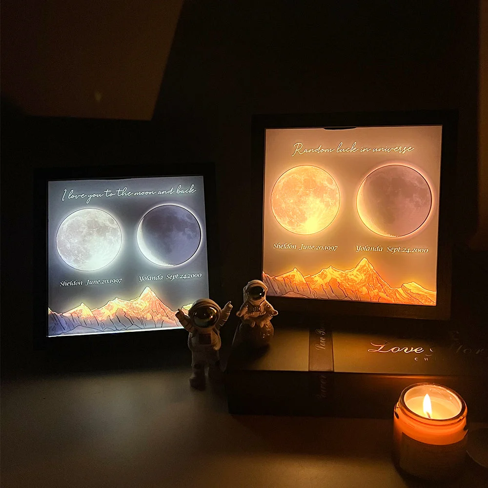 Custom Birth Moon Phases LED Light Box Frame Personalised Glowing Moon Night Light Valentine's Day Gift for Couple