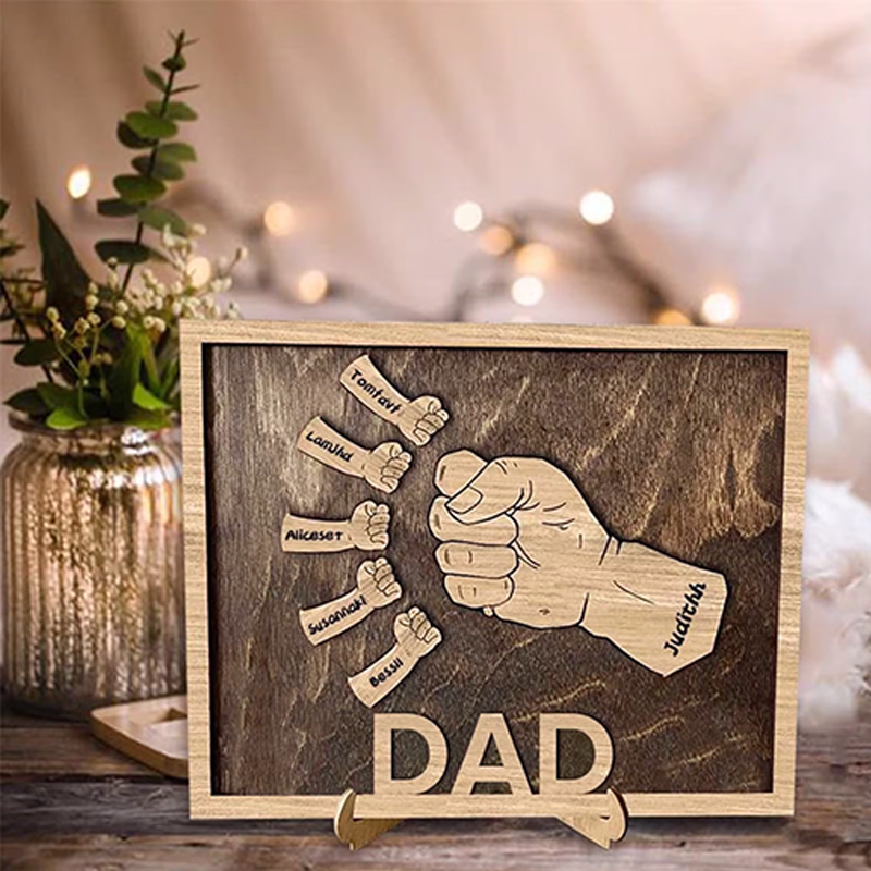 Custom Fist Bump Sign Dad and Kids Wooden Frame Personalised Name Fists Handprint Sign Family Gift Idea for Dad