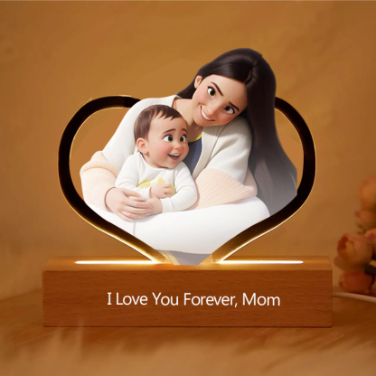Personalised Heart Cartoon Portrait Style 3D Photo and Text Frame Night Light Mothers Day Gifts