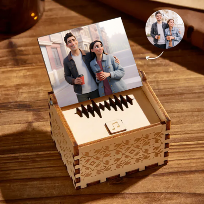 Custom Your Song and Portrait Photo Cartoon Style Music Box Can Play Whole Song Fathers Day Gifts