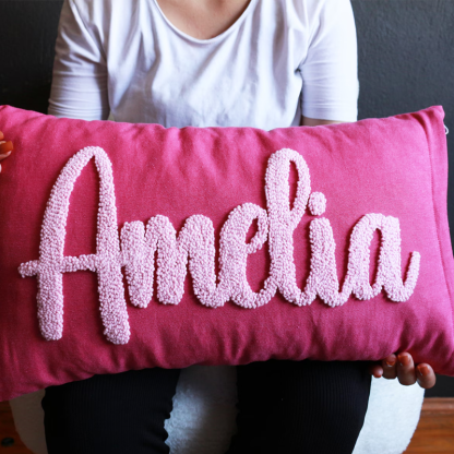 Handcraft Custom Embroidered Name Pillow with Punch Needle Newborn Baby Name Pillowcase Dorm Pillow with Name Dorm Gifts
