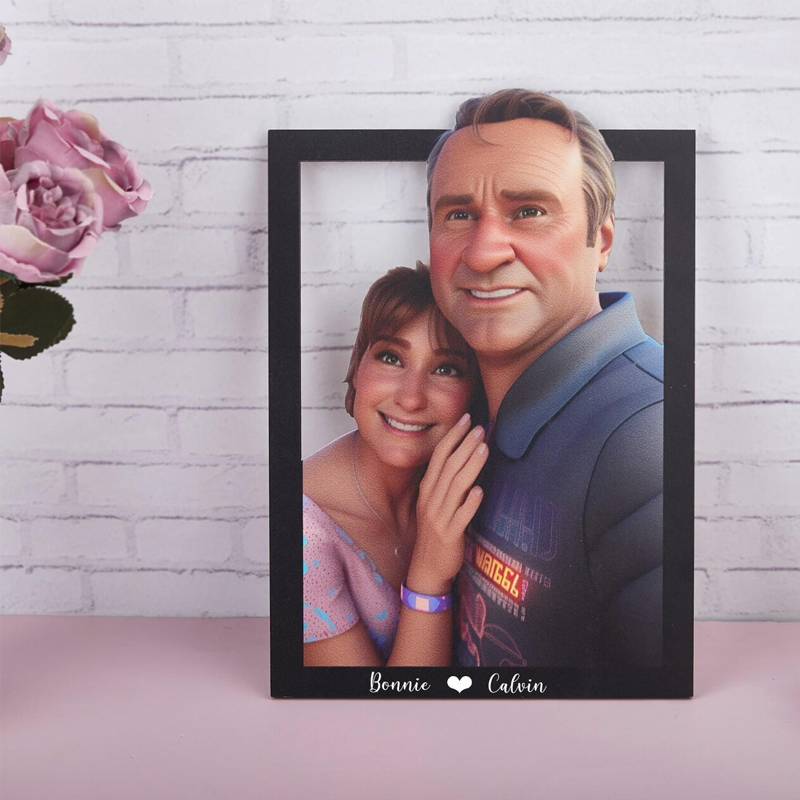 Personalised Photo Pixar Cartoon Portrait 3D Picture and Text Frame Night Light Anniversary Gifts