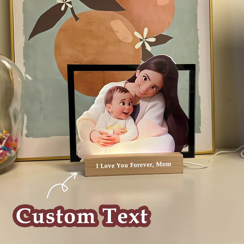 Personalised Photo Pixar Cartoon Portrait 3D Picture and Text Frame Night Light Anniversary Gifts