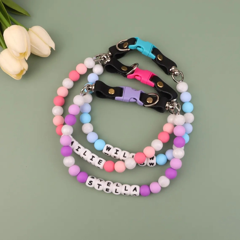 Personalised Beaded Name Dog Collar Durable Waterproof Dog Collar Handmade Gift for Pet Lover