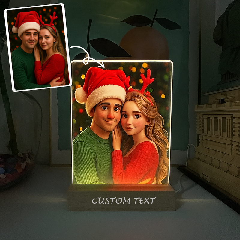 Personalised Cartoon Photo Pixar Inspired Portraits Style 3D Photo Night Light Christmas Gifts