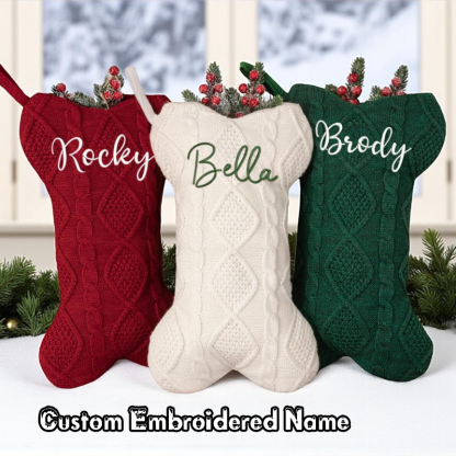 Personalised Embroidered Name Knit Christmas Stockings Knitted Bone Ornament Christmas Holiday Gifts