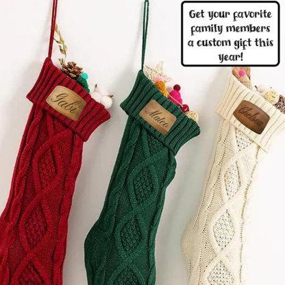 Personalised Name Leather Patch Christmas Sock Stockings Name Custom Knit Stockings Family Christmas Gifts