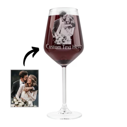 Custom Etched Photo Engraved Stemmed Wine Glass Personalised Portrait Picture and Text Glass Valentines Day Gifts