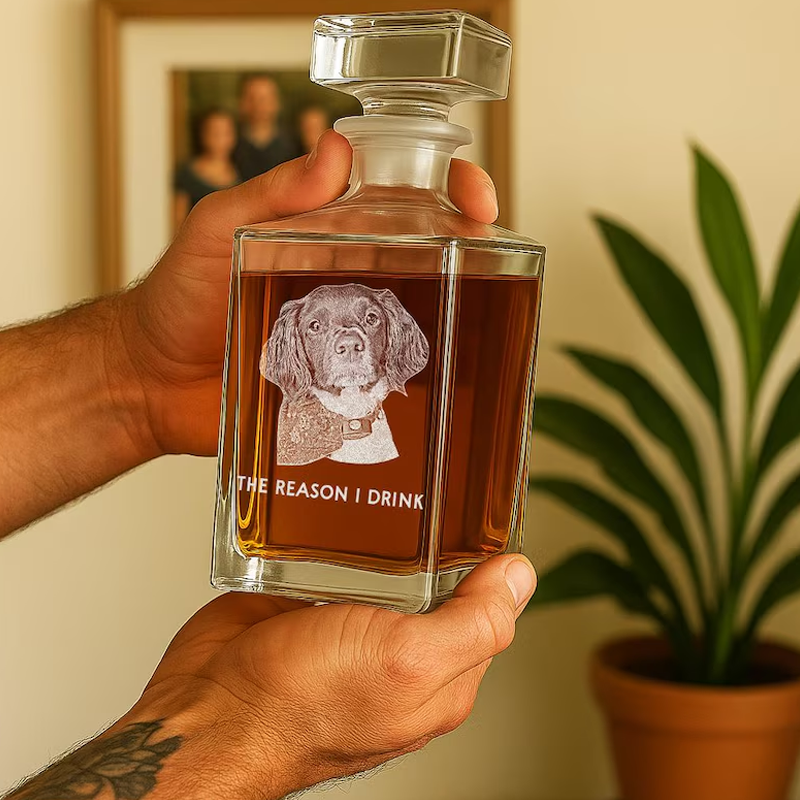 Custom Etched Photo Whiskey Glass Decanter Personalised Laser Engraved Bourbon Bottle Anniversary Gift for Him Dad Husband