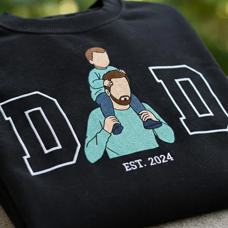 Personalised Embroidered DAD and Kid Portrait Sweatshirt Custom Photo Embroidered Hoodie with Family Photo Gifts for Father