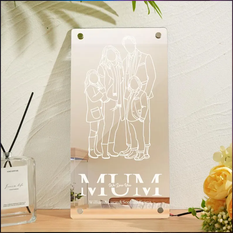 Custom Portrait Photo Mirror Lamp Personalised Picture and Names Neon Night Light Gifts for Mother