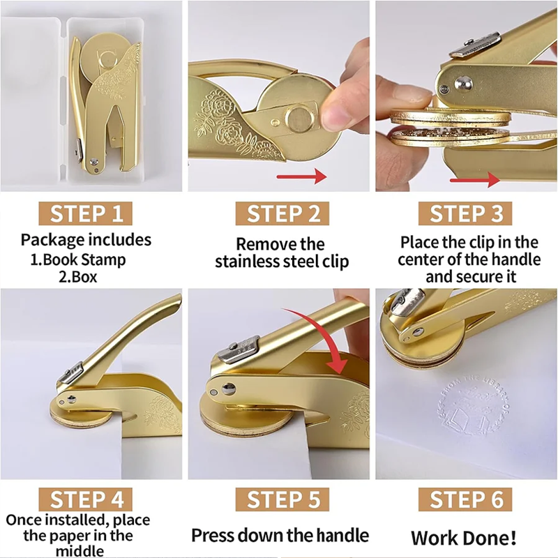 Custom Metal Book Embosser for Book Lover Gifts Handheld Personalised Embosser Book Stamp Library Stamp Gift for Readers, Teachers & Home Libraries