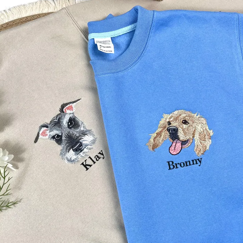 Custom Pet Embroidered Sweatshirt Personalised Dog and Cat Photo Portrait and Name Hoodie Gifts for Dog Mom