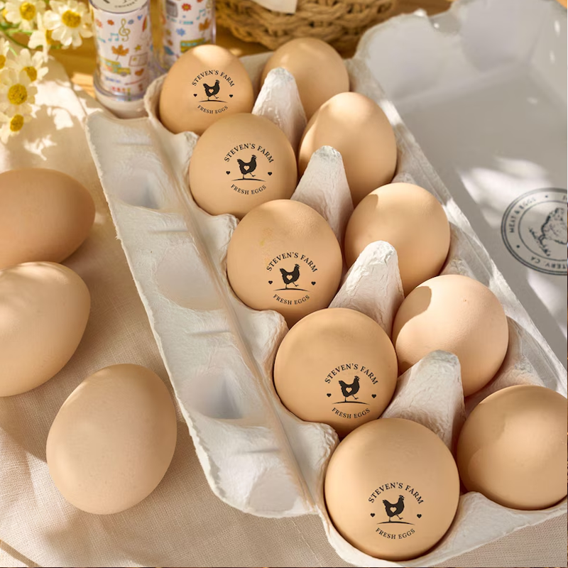 Personalised Egg Stamp Custom Multiple Sizes Chicken Silhouette Hens Egg Safe Label Text with Food-Grade Ink Gifts for Chicken Lovers and Owners