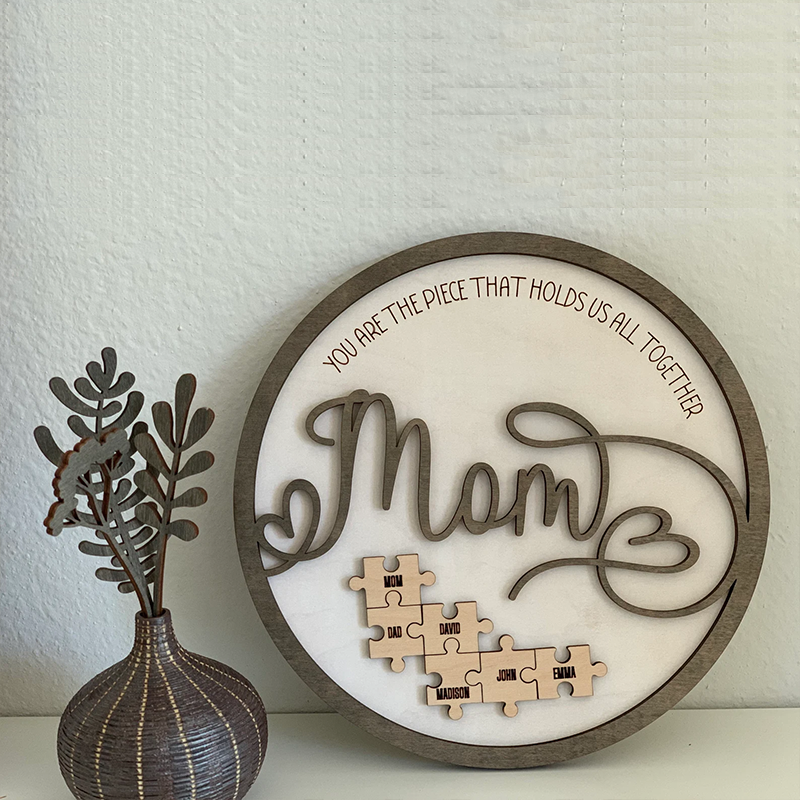 Personalised Name Wooden Puzzle Round Frame Custom Sign mum You Are the Piece That Holds Us Together Gifts for mum