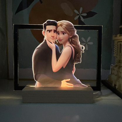 Personalised Cartoon Style 3D Photo and Text Frame Night Light Pixar Inspired Portraits