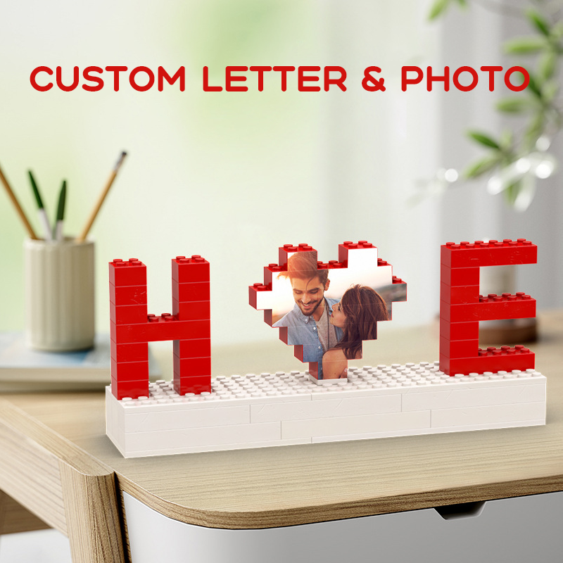 Personalised Photo Brick Puzzle Custom Two Letters Building Block Couple Gifts