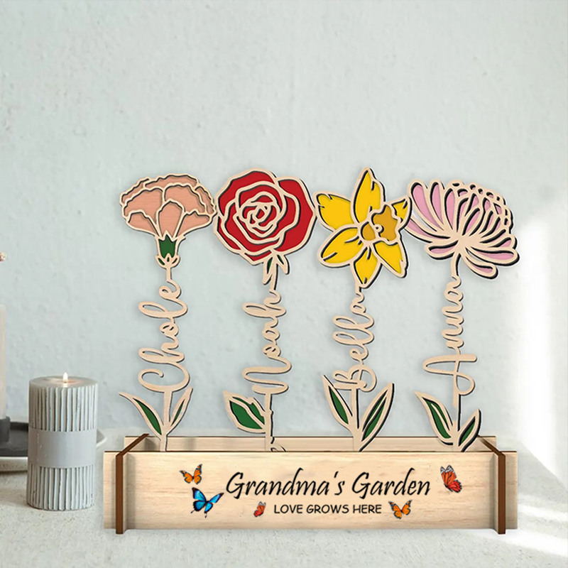 Personalised Wooden Birth Flower Garden Sign Grandma's Garden Names & Birth Month Flowers