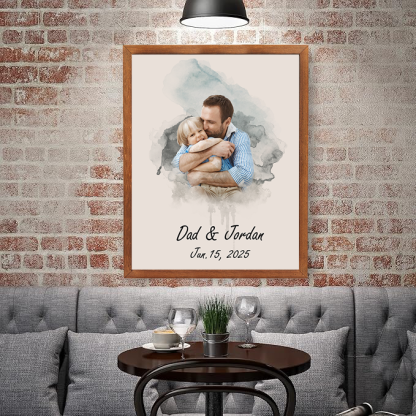 Personalised Watercolor Family Portrait from Photo Custom Painting Photo Frame Family Gifts for Father