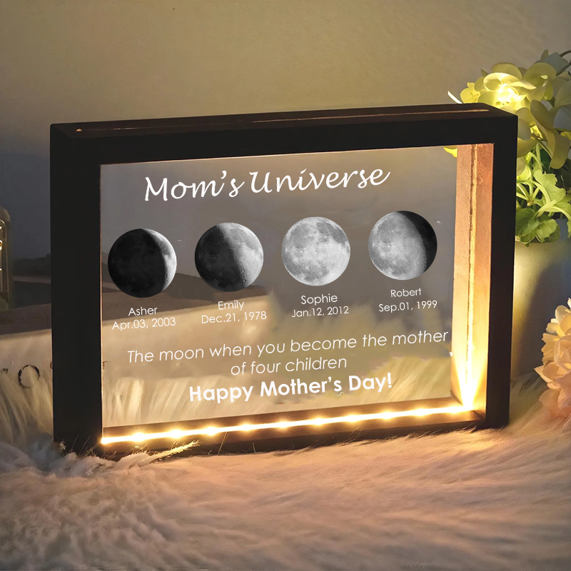 Custom Moon Phase and Name Night Light with Kids Names Personalised Birth Date LED Lamp Mothers day Gift for Mom