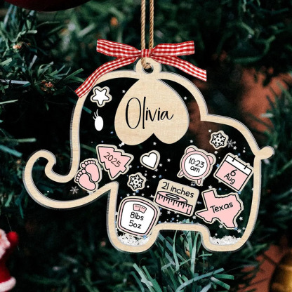 Personalised Baby First Christmas 4D Shaker Ornament Elephant Kid Boy Girl Xmas Gifts for Baby