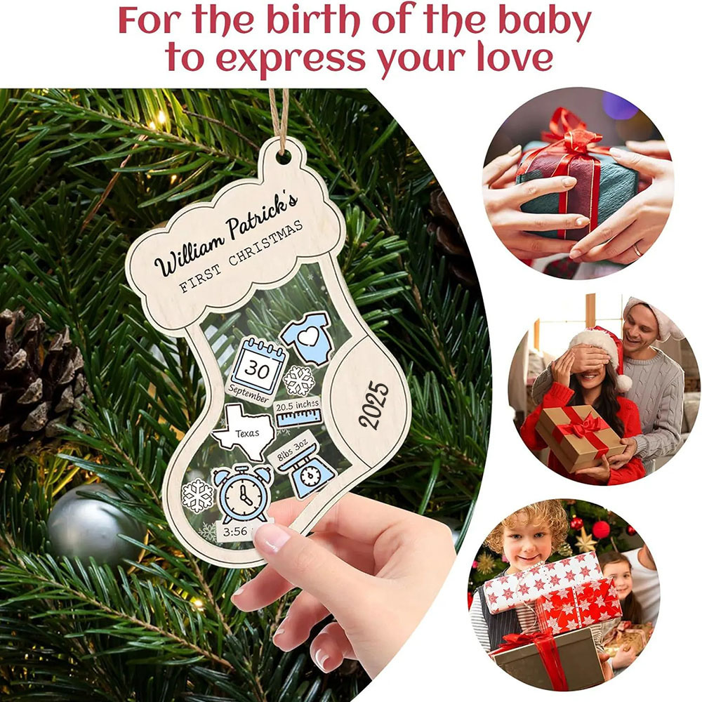 Personalised Baby's First Christmas Ornament 4D Shaking Baby Keepsake Christmas Gift Sock Pendant
