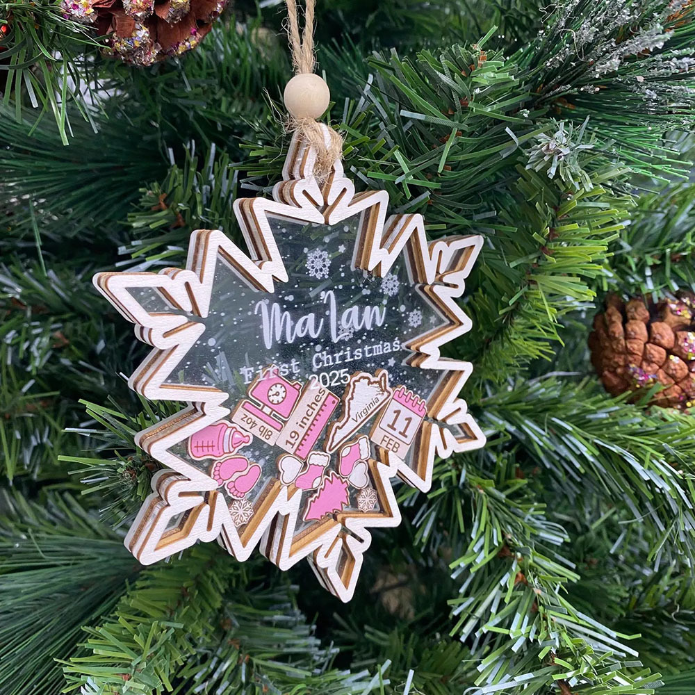 Personalised Baby's First Christmas Ornament 4D Shaking Baby Keepsake Christmas Gift Snowflake Pendants