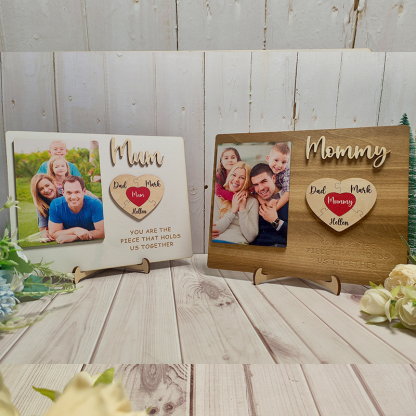 Personalised Heart Photo and Name Wooden Puzzle Custom Sign Mother's Day Gifts