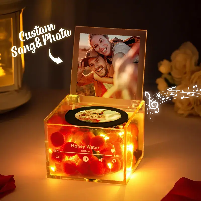 Custom Photo and Music Player Can Play Whole Song with Light Personalised Music Acrylic Box