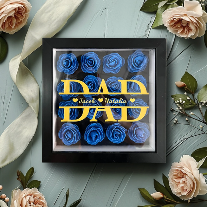Personalised Flower Shadow Box Custom 1-5 Names Rose Frame Fathers Day Gift for Dad