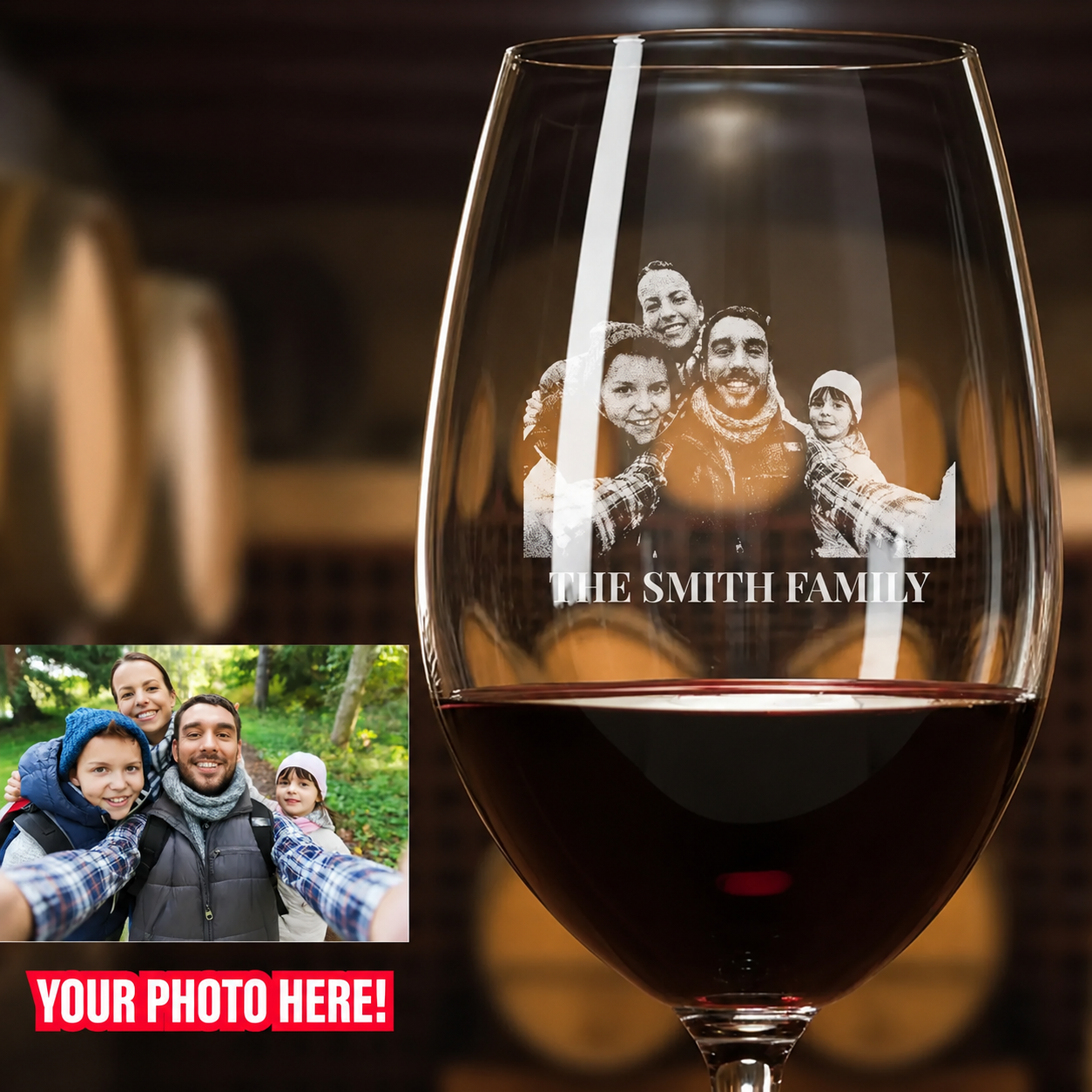 Custom Etched Photo Engraved Wine Glass Personalised Portrait Picture Glass Memorial Gift
