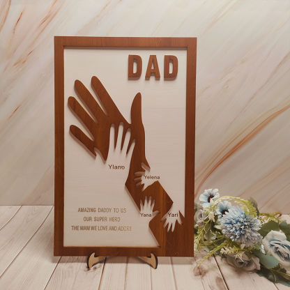 Custom Dad and Kids Palm Wooden Frame Personalised Name Sign Fathers Day Gift from Daughter Kids Son