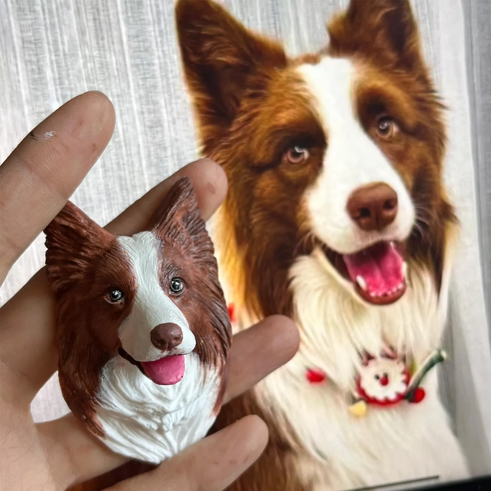 Handcraft Custom Realistic Pet Portrait Fridge Magnet Personalised 3D Cat or Dog Head Sculpture Clay Magnet Memorial Pet Gifts