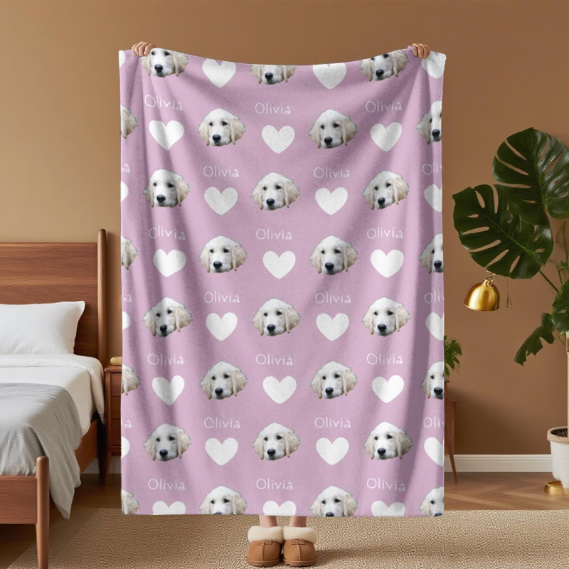Personalised Pet Photo Blanket Custom Dog Face and Name Blankets Cat Throw Blankets Pet Lover Gifts