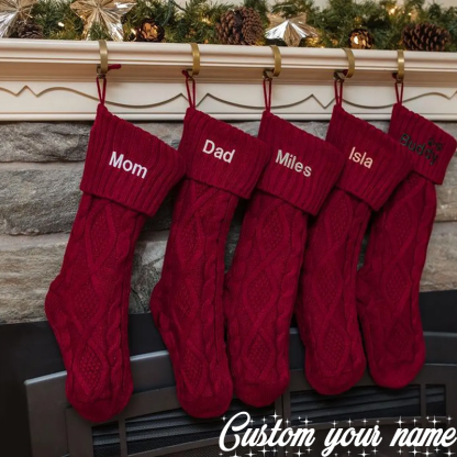 Personalised Embroidered Knit Christmas Stockings Ornament Knitted Sock Holiday Stockings with Name Christmas Gifts
