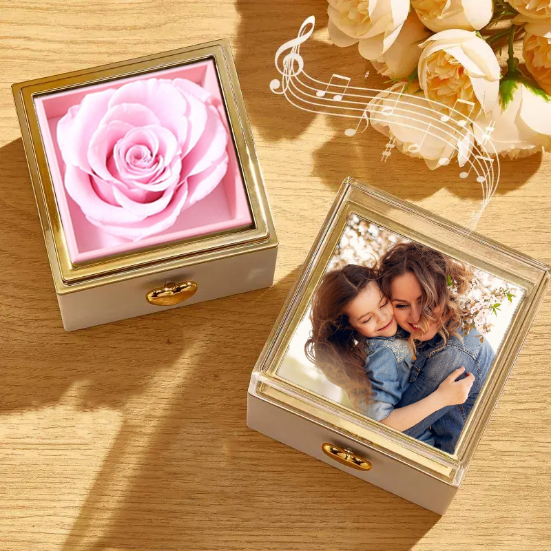 Custom Music Box Can Play Whole Song Personalised Photo and Song Preserved Rose Flip Box Anniversary Gifts