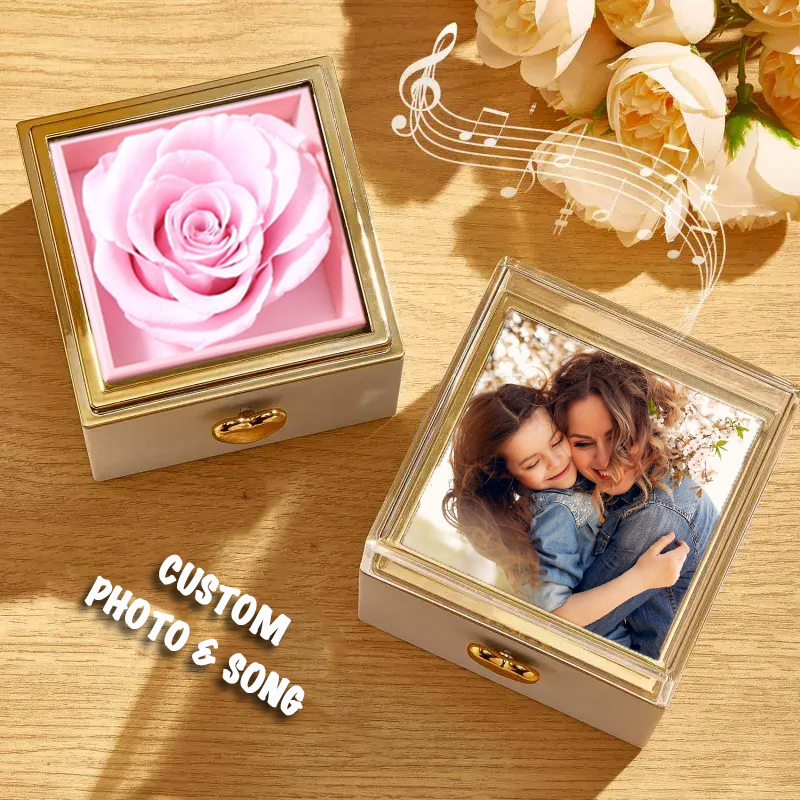 Custom Music Box Can Play Whole Song Personalised Photo and Song Preserved Rose Flip Box Anniversary Gifts