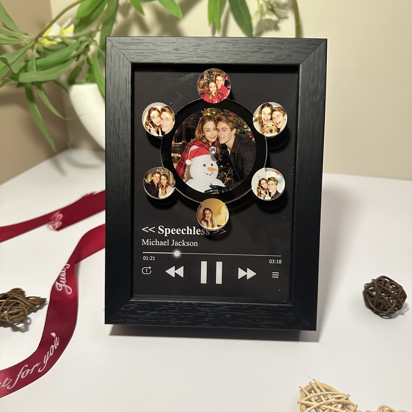 Custom Whole Song Photo Frame with Music Christmas Gifts Personalised Rotating Vinyl Night Light Music Player (Can Play Whole Song)