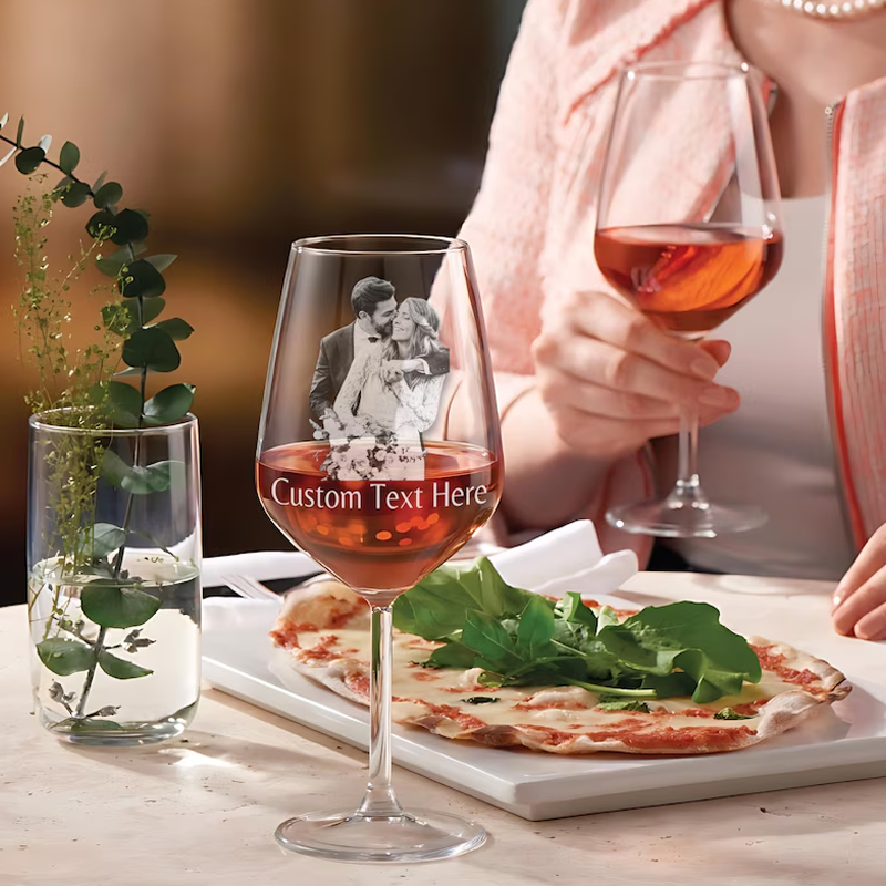 Custom Etched Photo Engraved Stemmed Wine Glass Personalised Portrait Picture and Text Glass Valentines Day Gifts