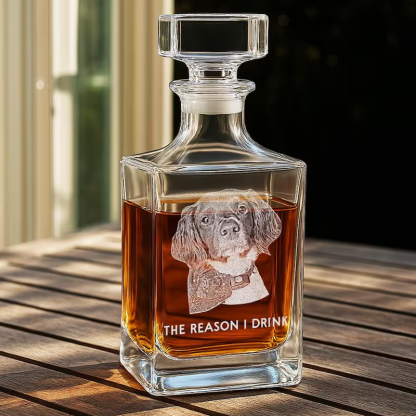 Custom Etched Photo Whiskey Glass Decanter Personalised Laser Engraved Bourbon Bottle Anniversary Gift for Him Dad Husband