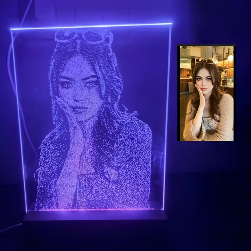 Personalised Handmade Hammered Glass Art Custom Photo Portrait LED Night Light Gift for Her