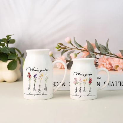 Personalised Grandma's Garden Ceramic Vase Custom Birth Flower Vase with Family Names Mother's Day Gift for Nana